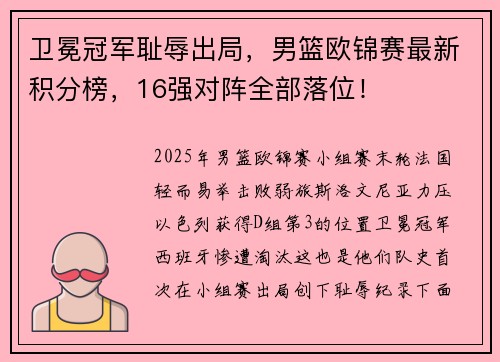 卫冕冠军耻辱出局，男篮欧锦赛最新积分榜，16强对阵全部落位！